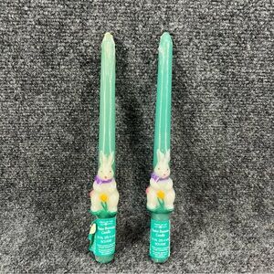 New 2 Vintage 10" Easter Bunny Rabbit Tapered Candles American Greetings Teal